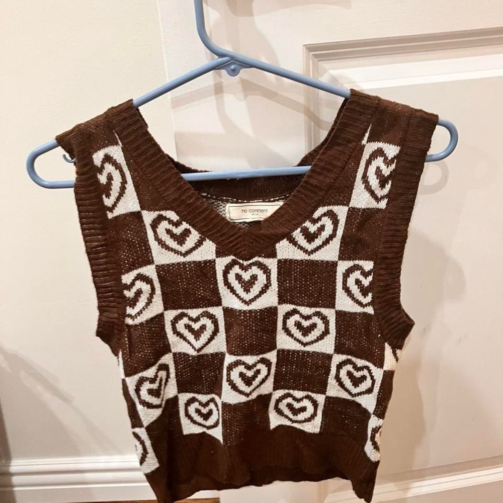 Brown and White Heart Pattern Vest